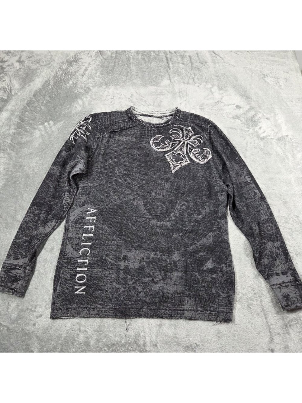 Vintage Affliction Shirt Mens L Gray Black Reversible Thermal Y2K Grunge Goth